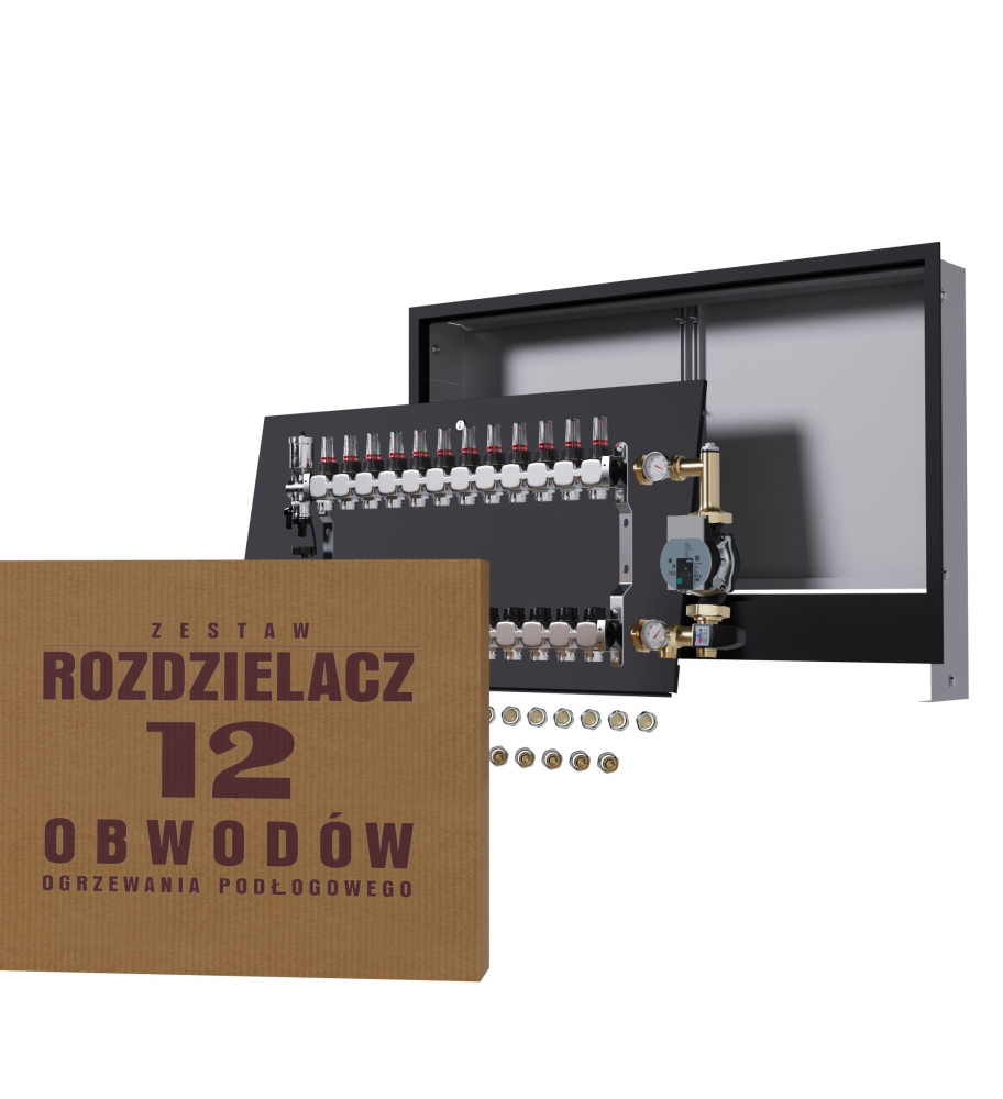 Rozdzielacz nierdzewny 12-obwodowy + Pompa WILO + złączki + Skrzynka Podtynkowa - Wysyłka24h