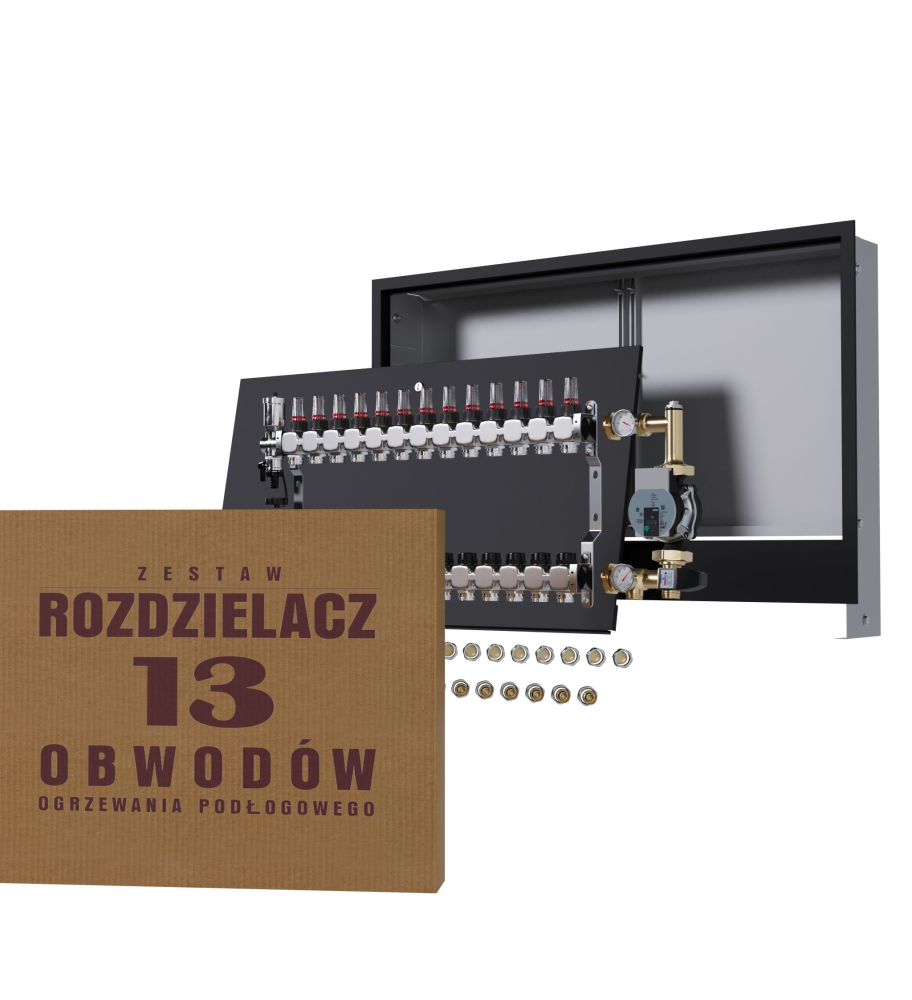Rozdzielacz nierdzewny 13-obwodowy + Pompa WILO + złączki + Skrzynka Podtynkowa - Wysyłka24h