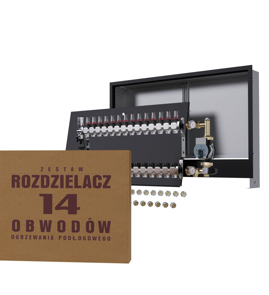 Rozdzielacz nierdzewny 14-obwodowy + Pompa WILO + złączki + Skrzynka Podtynkowa - Wysyłka24h