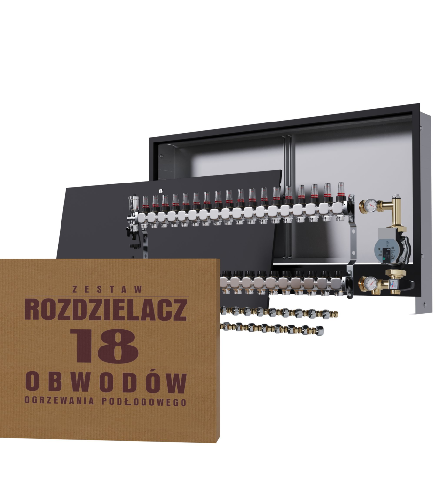 Rozdzielacz nierdzewny 18-obwodowy + Pompa WILO + złączki + Skrzynka Podtynkowa - Wysyłka24h