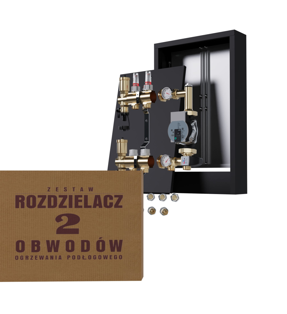 Rozdzielacz nierdzewny 2-obwodowy + Pompa WILO + złączki + Skrzynka Natynkowa - Wysyłka24h
