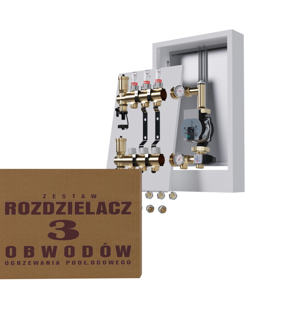 Rozdzielacz nierdzewny 3-obwodowy + Pompa WILO + złączki + Skrzynka Natynkowa - Wysyłka24h