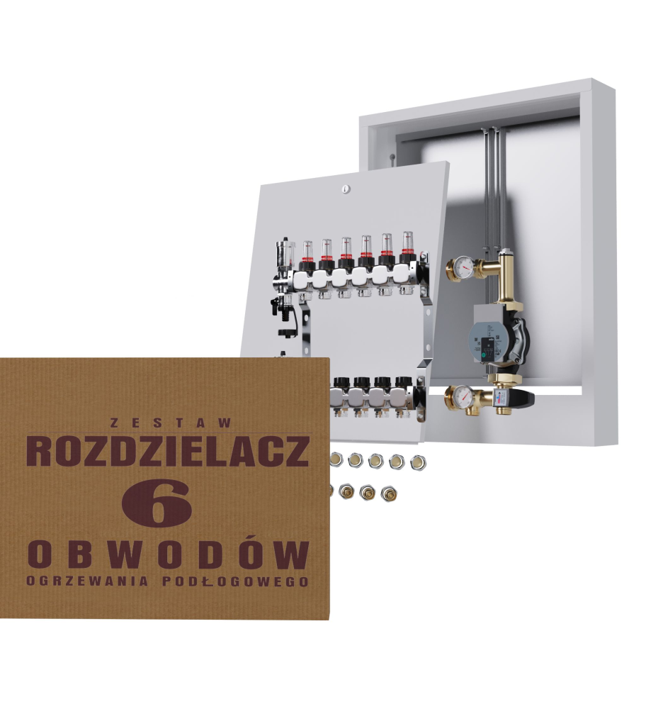 Rozdzielacz nierdzewny 5-obwodowy + Pompa WILO + złączki + Skrzynka Natynkowa - Wysyłka24h