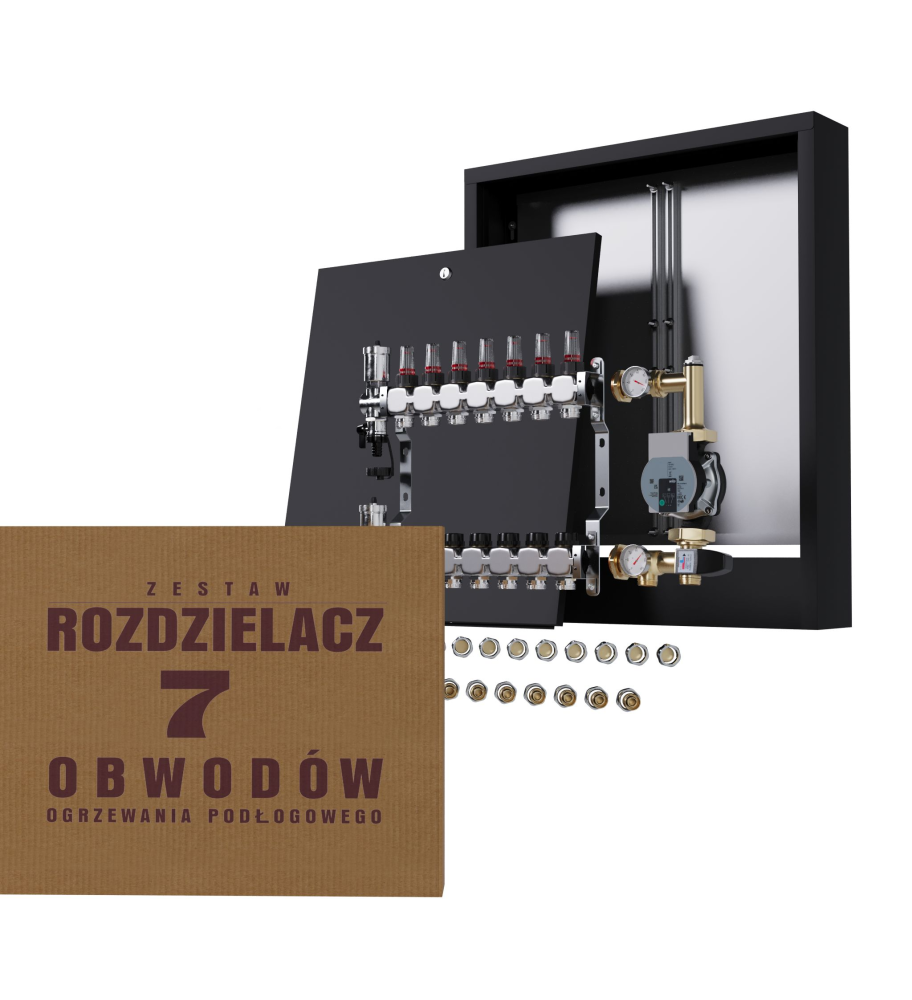 Rozdzielacz nierdzewny 7-obwodowy + Pompa WILO + złączki + Skrzynka Natynkowa - Wysyłka24h