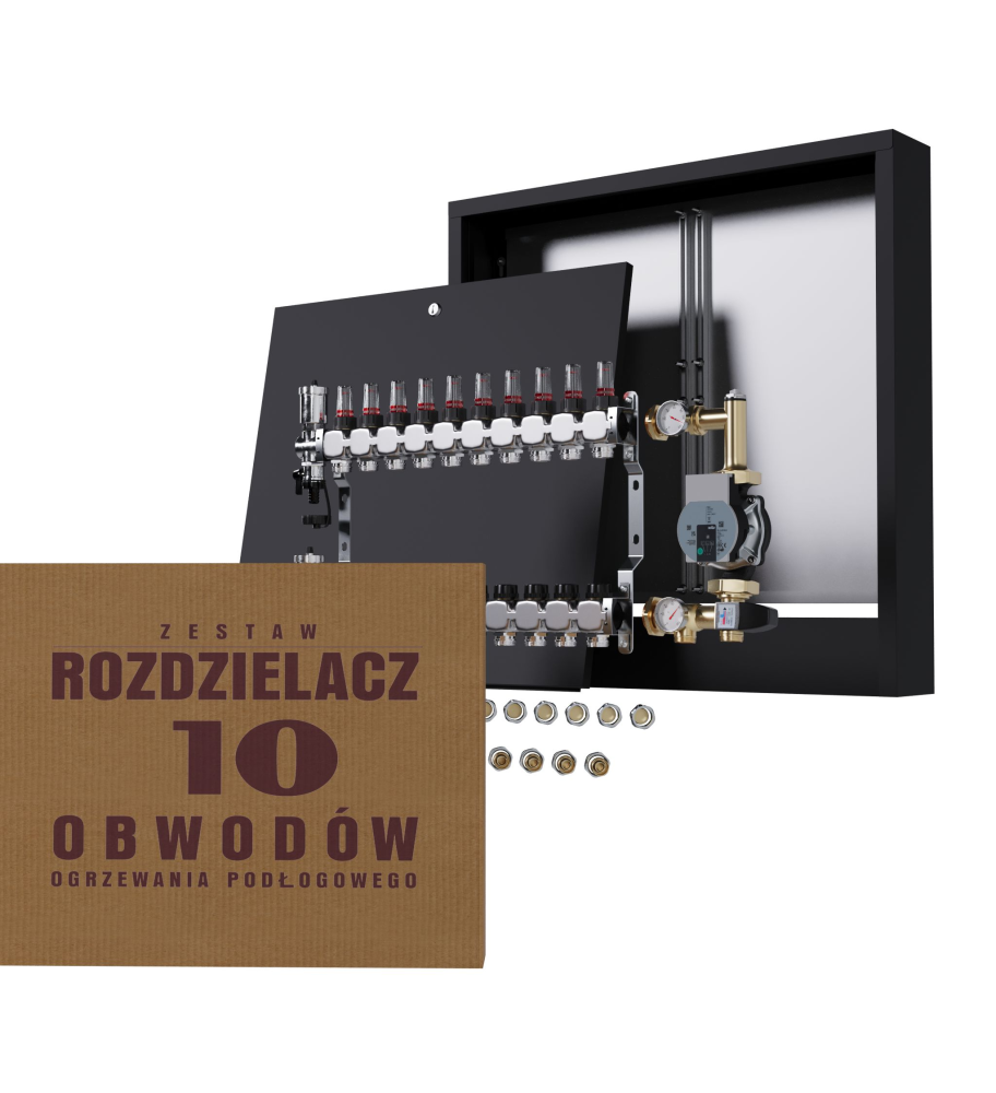 Rozdzielacz nierdzewny 10-obwodowy + Pompa WILO + złączki + Skrzynka Natynkowa - Wysyłka24h