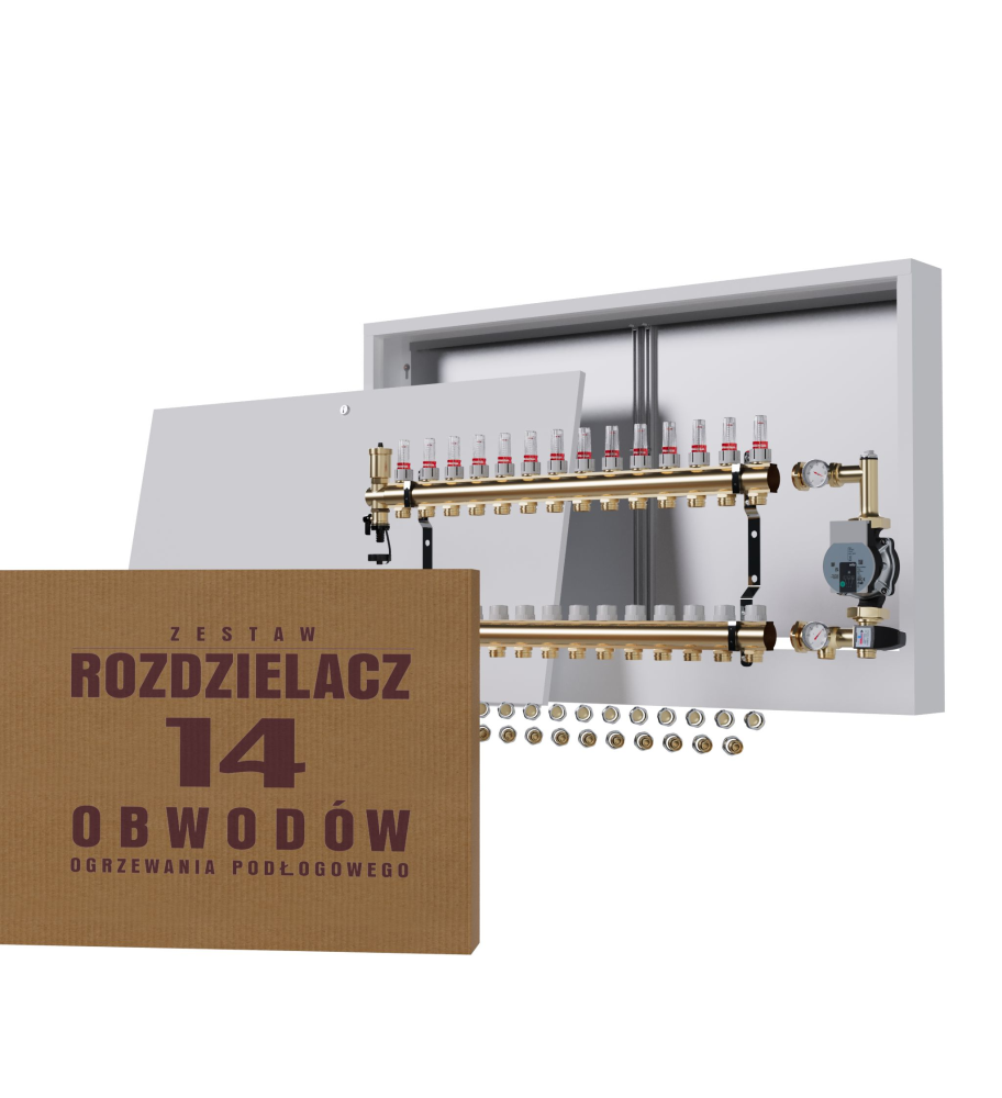 Rozdzielacz nierdzewny 14-obwodowy + Pompa WILO + złączki + Skrzynka Natynkowa - Wysyłka24h
