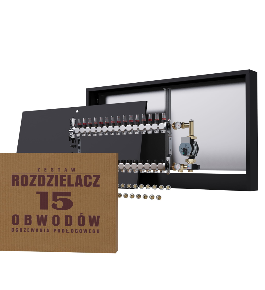 Rozdzielacz nierdzewny 15-obwodowy + Pompa WILO + złączki + Skrzynka Natynkowa - Wysyłka24h