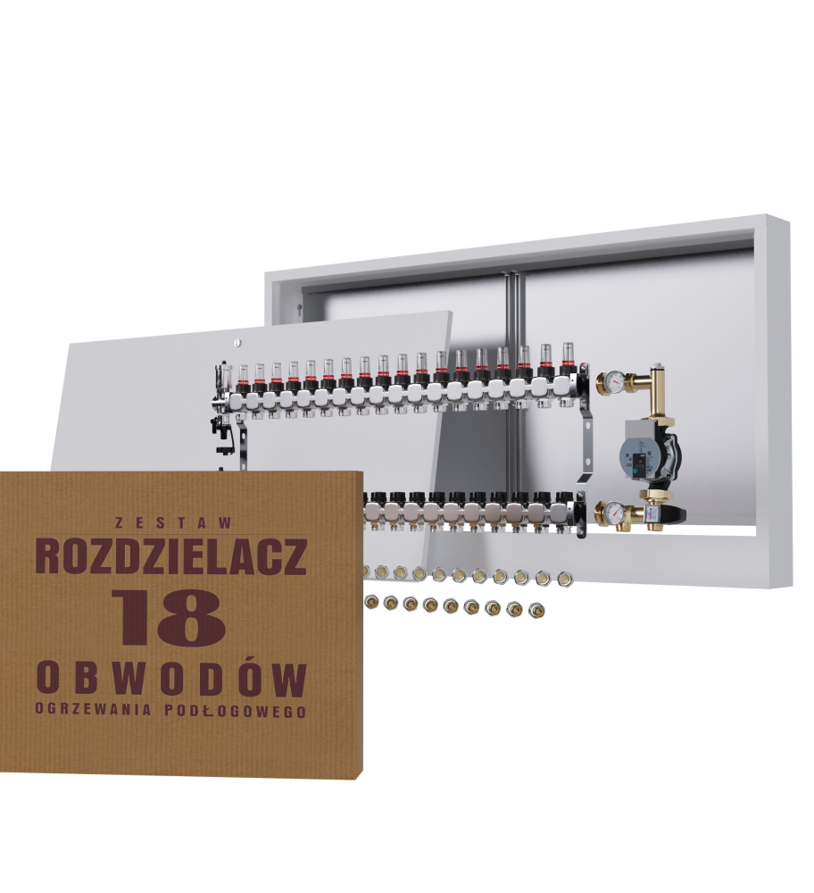 Rozdzielacz nierdzewny 18-obwodowy + Pompa WILO + złączki + Skrzynka Natynkowa - Wysyłka24h