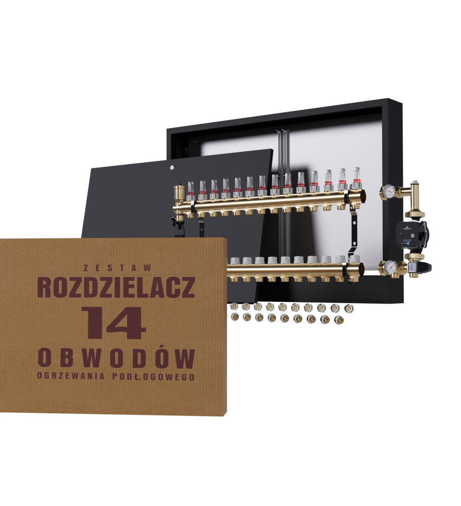 Rozdzielacz nierdzewny 14-obwodowy + Pompa GRUNDFOS + złączki + Skrzynka Natynkowa - Wysyłka24h